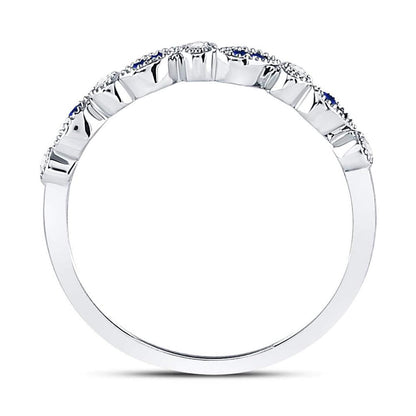 14k White Gold Round Blue Sapphire Diamond Stackable Band Ring 1/10 Cttw