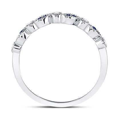14k White Gold Round Blue Sapphire Diamond Stackable Band Ring 1/10 Cttw