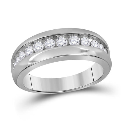 14k White Gold Round Diamond Single Row Wedding Band Ring 1 Cttw