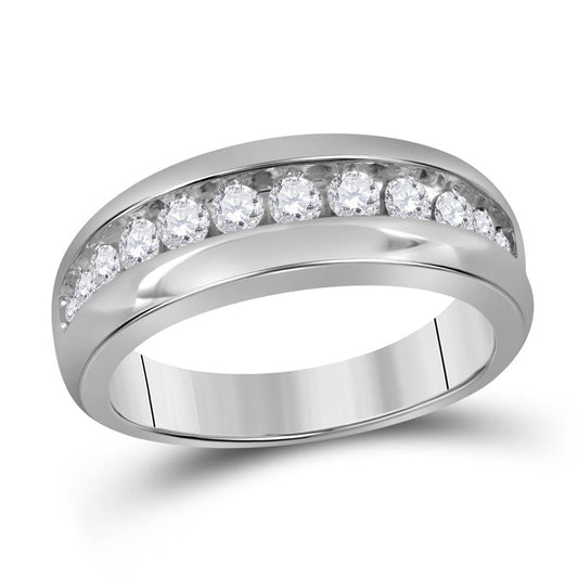 14k White Gold Round Diamond Single Row Wedding Band Ring 1 Cttw