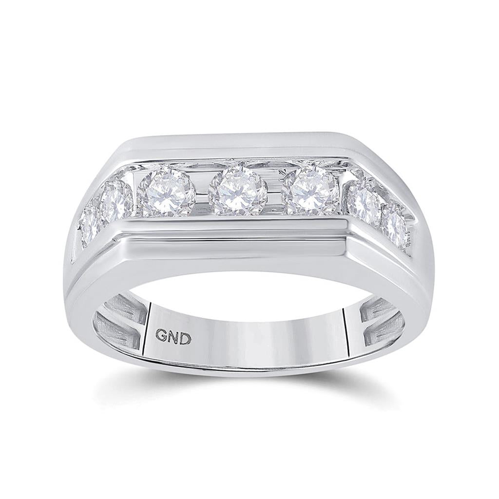 14k White Gold Round Diamond Flat Top Band Ring 1 Cttw