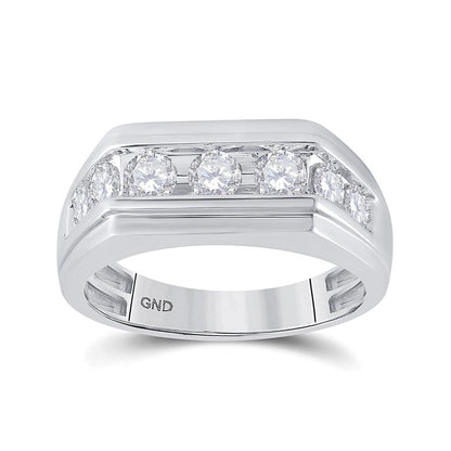 14k White Gold Round Diamond Flat Top Band Ring 1 Cttw