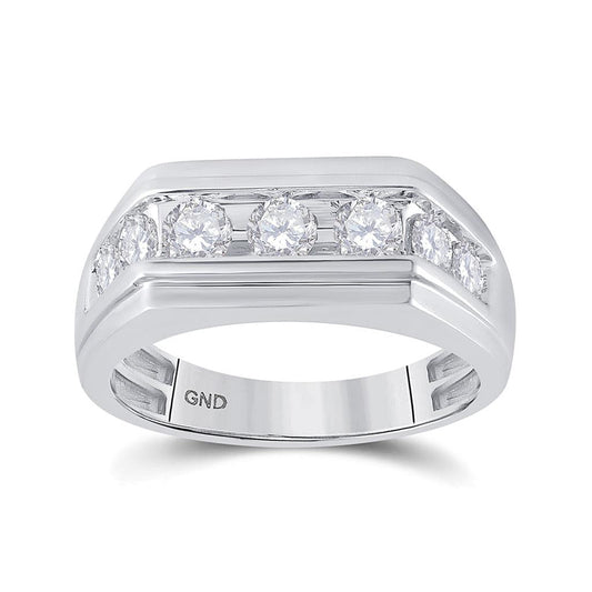 14k White Gold Round Diamond Flat Top Band Ring 1 Cttw
