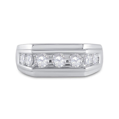 14k White Gold Round Diamond Flat Top Band Ring 1 Cttw