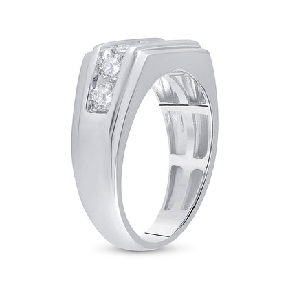 14k White Gold Round Diamond Flat Top Band Ring 1 Cttw