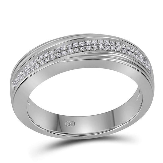 14k White Gold Round Diamond Double Row Wedding Band Ring 1/5 Cttw