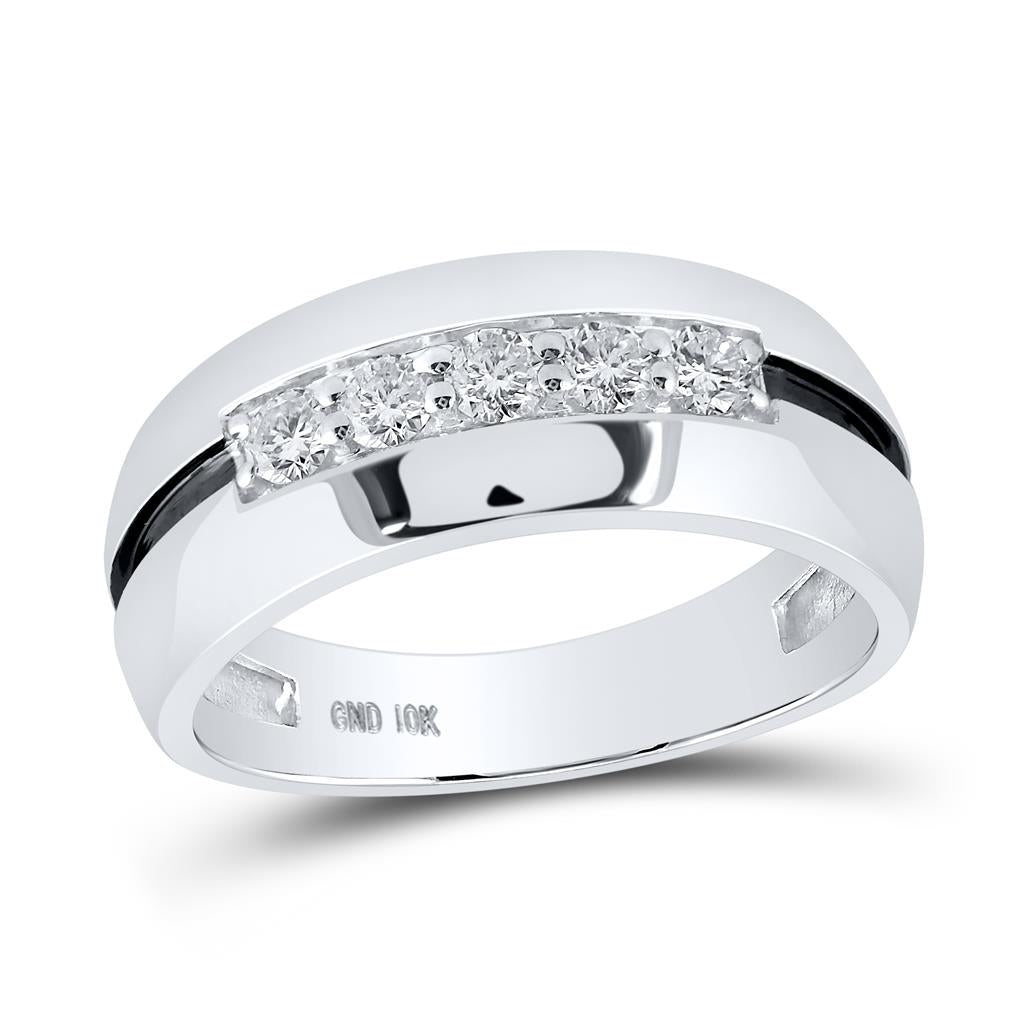 14k White Gold Round Diamond Wedding Black Groove Band Ring 1/2 Cttw