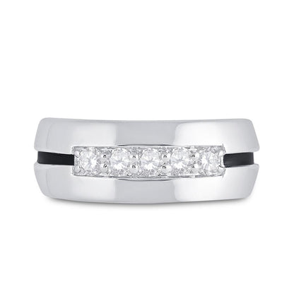 14k White Gold Round Diamond Wedding Black Groove Band Ring 1/2 Cttw