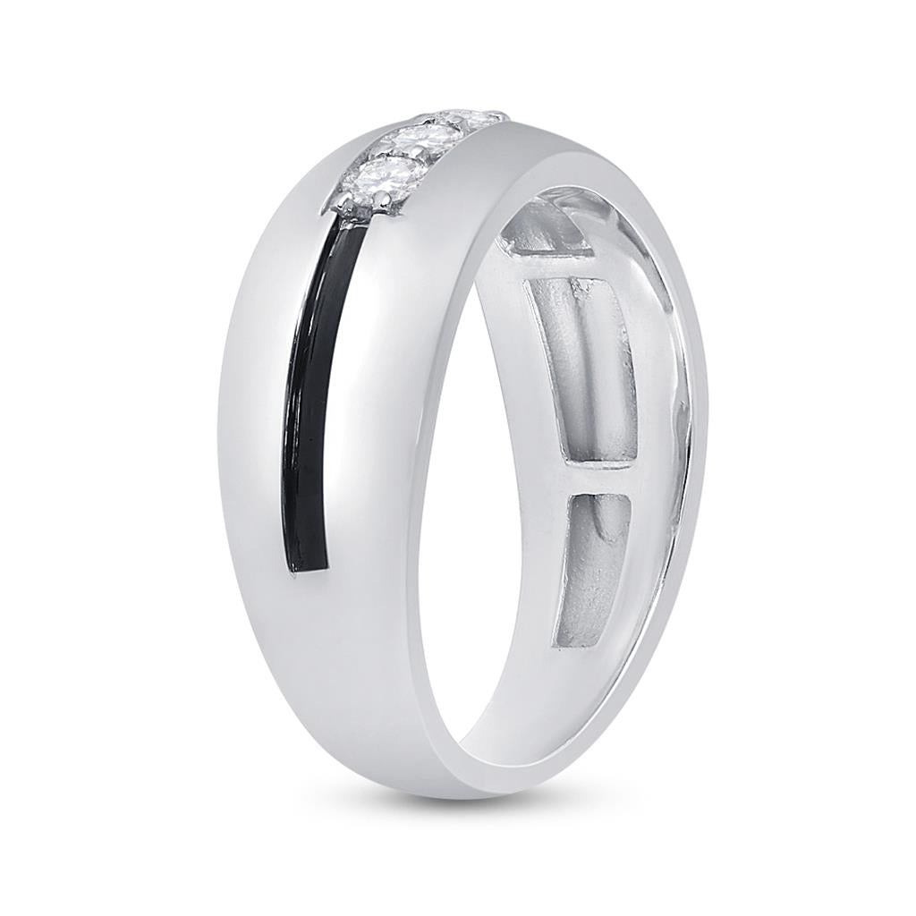 14k White Gold Round Diamond Wedding Black Groove Band Ring 1/2 Cttw