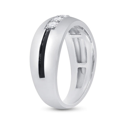 14k White Gold Round Diamond Wedding Black Groove Band Ring 1/2 Cttw