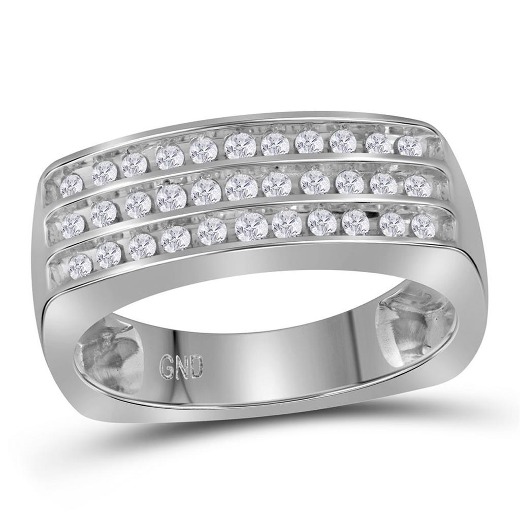 14k White Gold Round Diamond Triple Row Wedding Band 1/2 Cttw