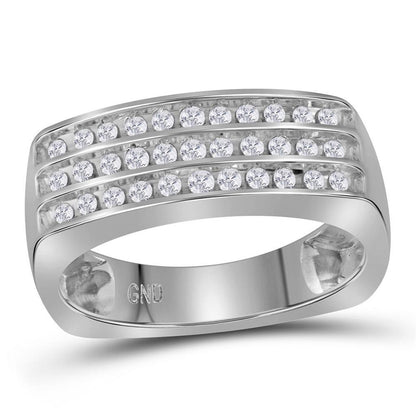 14k White Gold Round Diamond Triple Row Wedding Band 1/2 Cttw