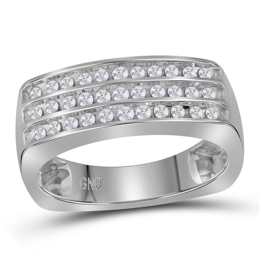 14k White Gold Round Diamond Triple Row Wedding Band 1/2 Cttw