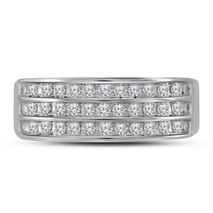 14k White Gold Round Diamond Triple Row Wedding Band 1/2 Cttw