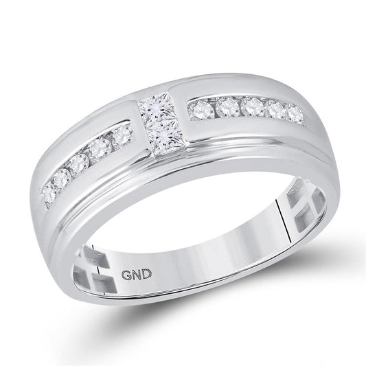 14k White Gold Princess Diamond Wedding 2-Stone Band Ring 1/2 Cttw