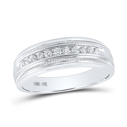 14k White Gold Round Diamond Wedding Single Row Band Ring 1/4 Cttw