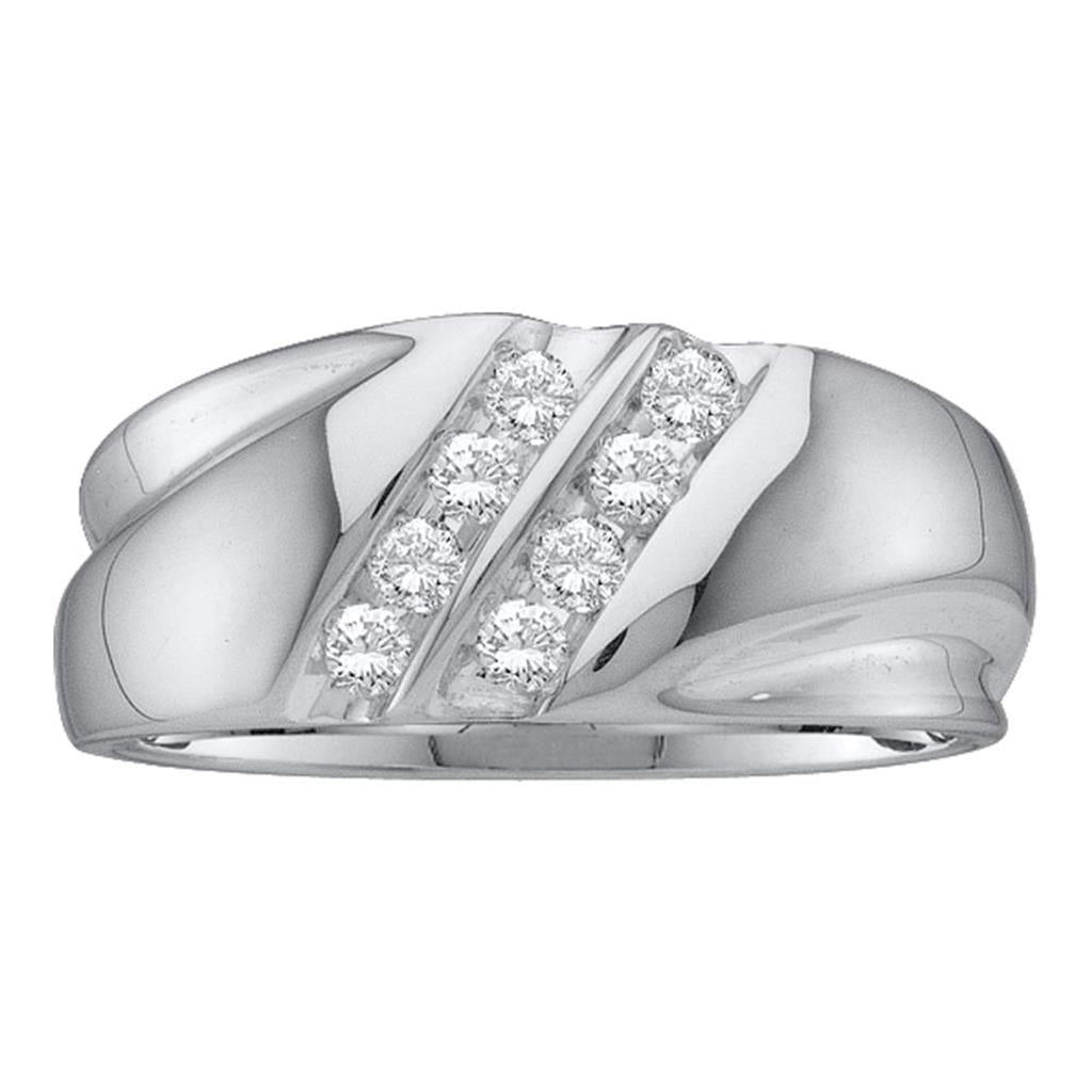 14k White Gold Round Diamond Wedding Double Row Band Ring 1/4 Cttw