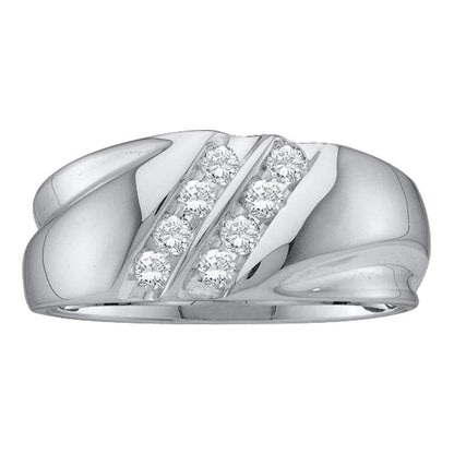 14k White Gold Round Diamond Wedding Double Row Band Ring 1/4 Cttw