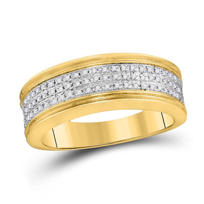 14k White Gold Round Diamond Triple Row Wedding Band 1/4 Cttw