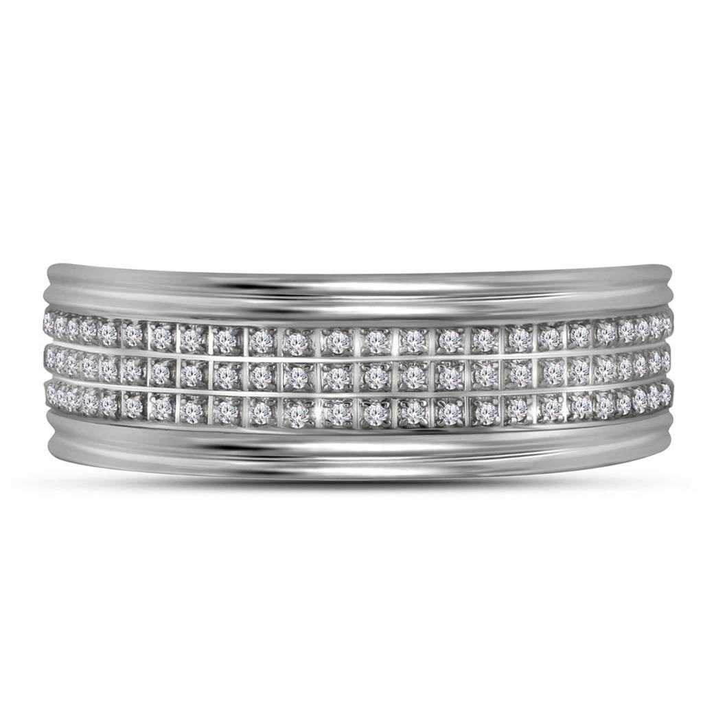 14k White Gold Round Diamond Triple Row Wedding Band 1/4 Cttw