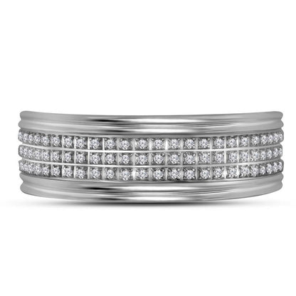 14k White Gold Round Diamond Triple Row Wedding Band 1/4 Cttw