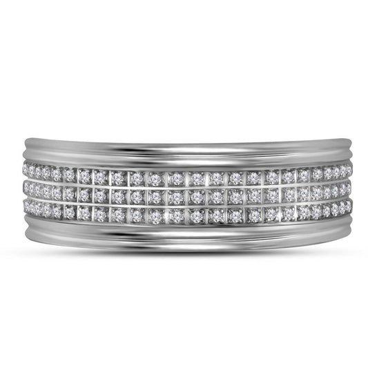 14k White Gold Round Diamond Triple Row Wedding Band 1/4 Cttw