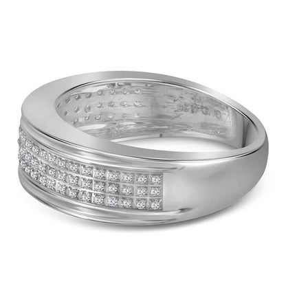 14k White Gold Round Diamond Triple Row Wedding Band 1/4 Cttw