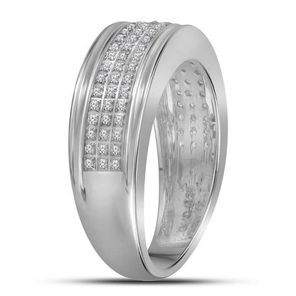 14k White Gold Round Diamond Triple Row Wedding Band 1/4 Cttw