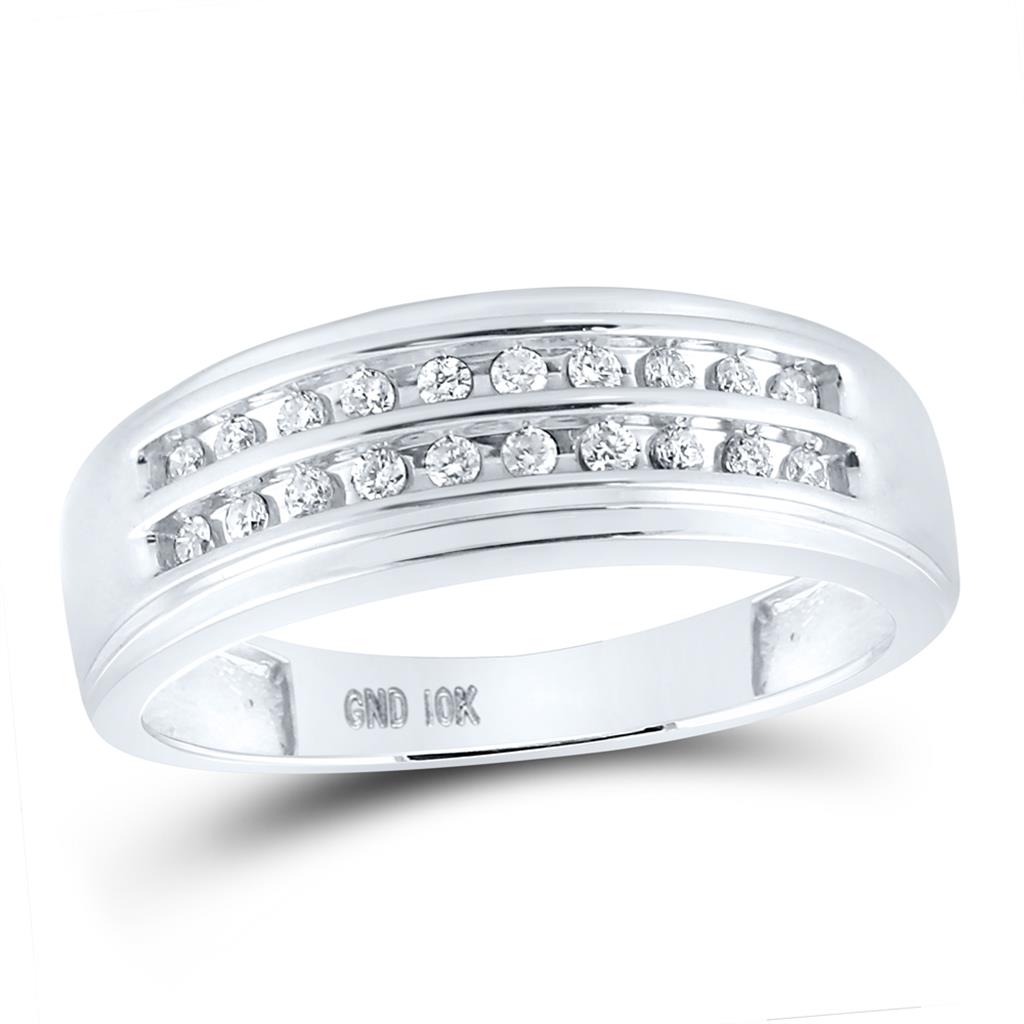 14k White Gold Round Diamond Wedding 2-Row Band Ring 1/4 Cttw