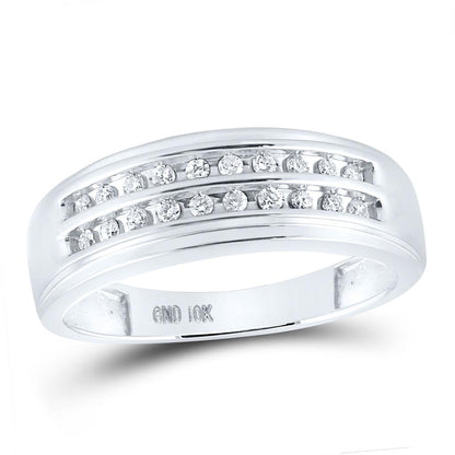 14k White Gold Round Diamond Wedding 2-Row Band Ring 1/4 Cttw