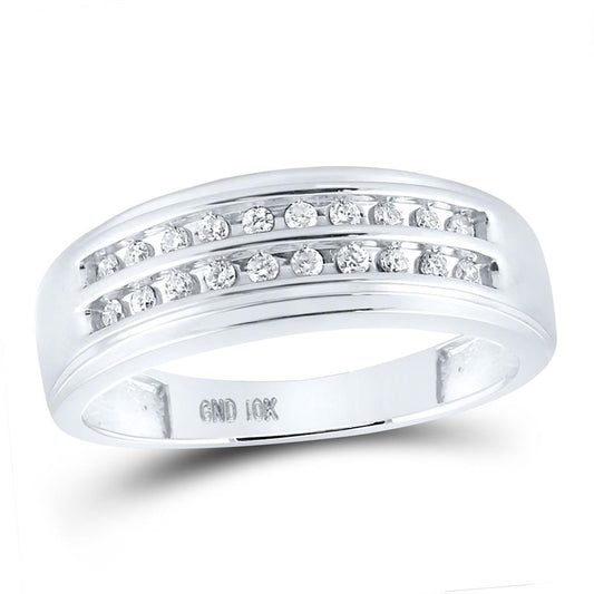 14k White Gold Round Diamond Wedding 2-Row Band Ring 1/4 Cttw