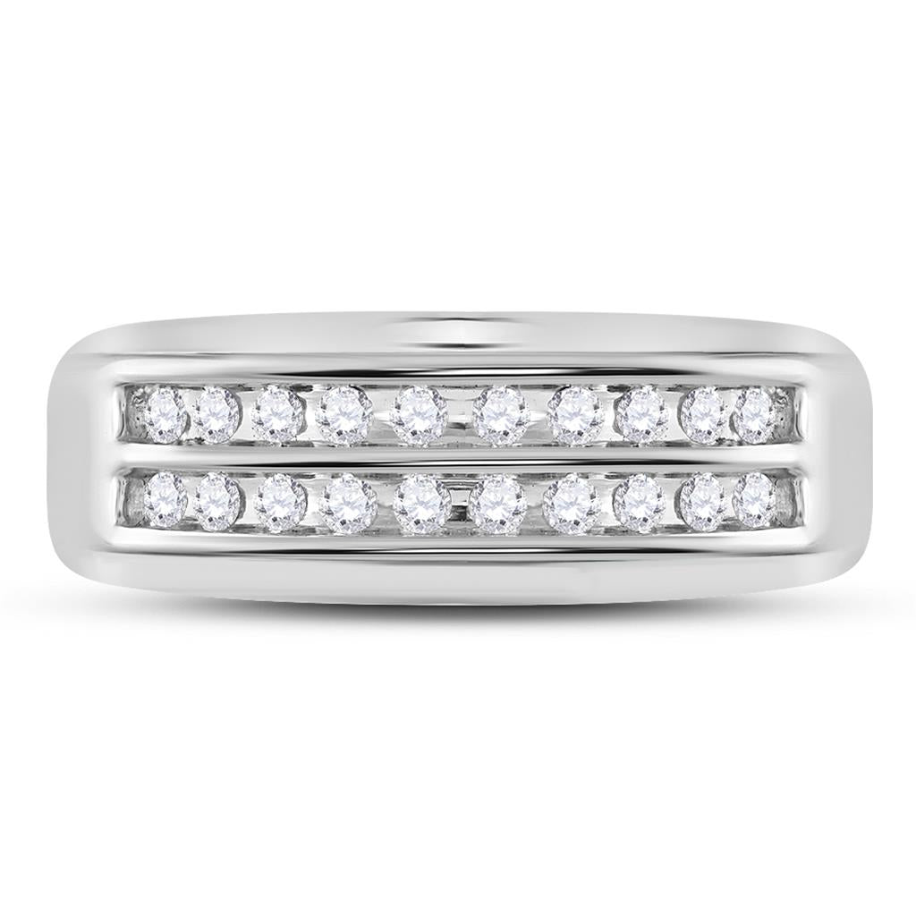 14k White Gold Round Diamond 2-row Wedding Band 1/4 Cttw