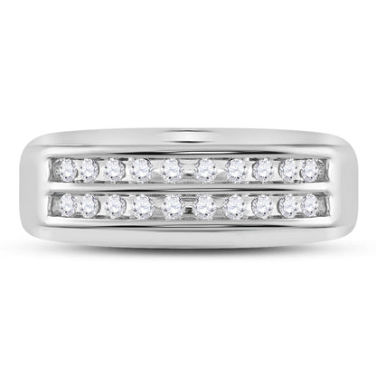 14k White Gold Round Diamond Wedding 2-Row Band Ring 1/4 Cttw