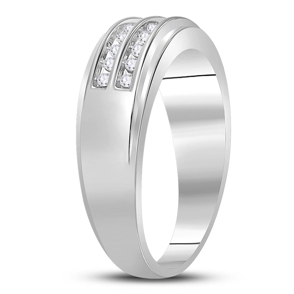 14k White Gold Round Diamond 2-row Wedding Band 1/4 Cttw