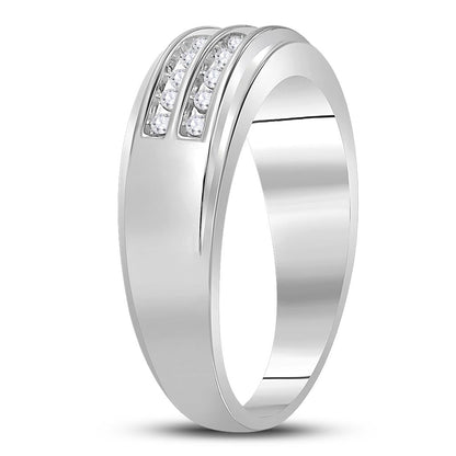 14k White Gold Round Diamond 2-row Wedding Band 1/4 Cttw