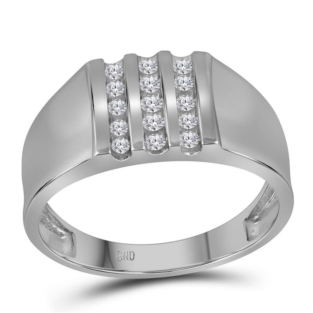 14k White Gold Round Diamond Triple Row Wedding Band Ring 1/4 Cttw