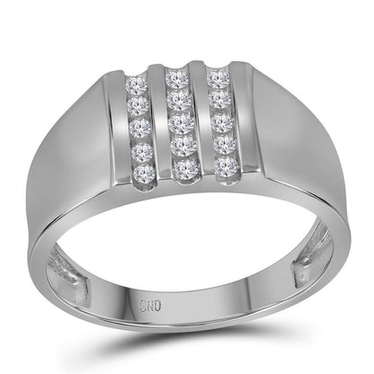 14k White Gold Round Diamond Triple Row Wedding Band Ring 1/4 Cttw