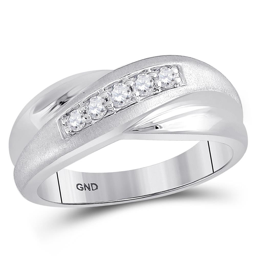 14k White Gold Round Diamond Diagonal Row Matte Band Ring 1/4 Cttw
