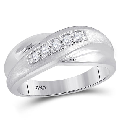 14k White Gold Round Diamond Diagonal Row Matte Band Ring 1/4 Cttw