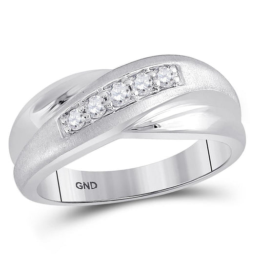 14k White Gold Round Diamond Diagonal Row Matte Band Ring 1/4 Cttw