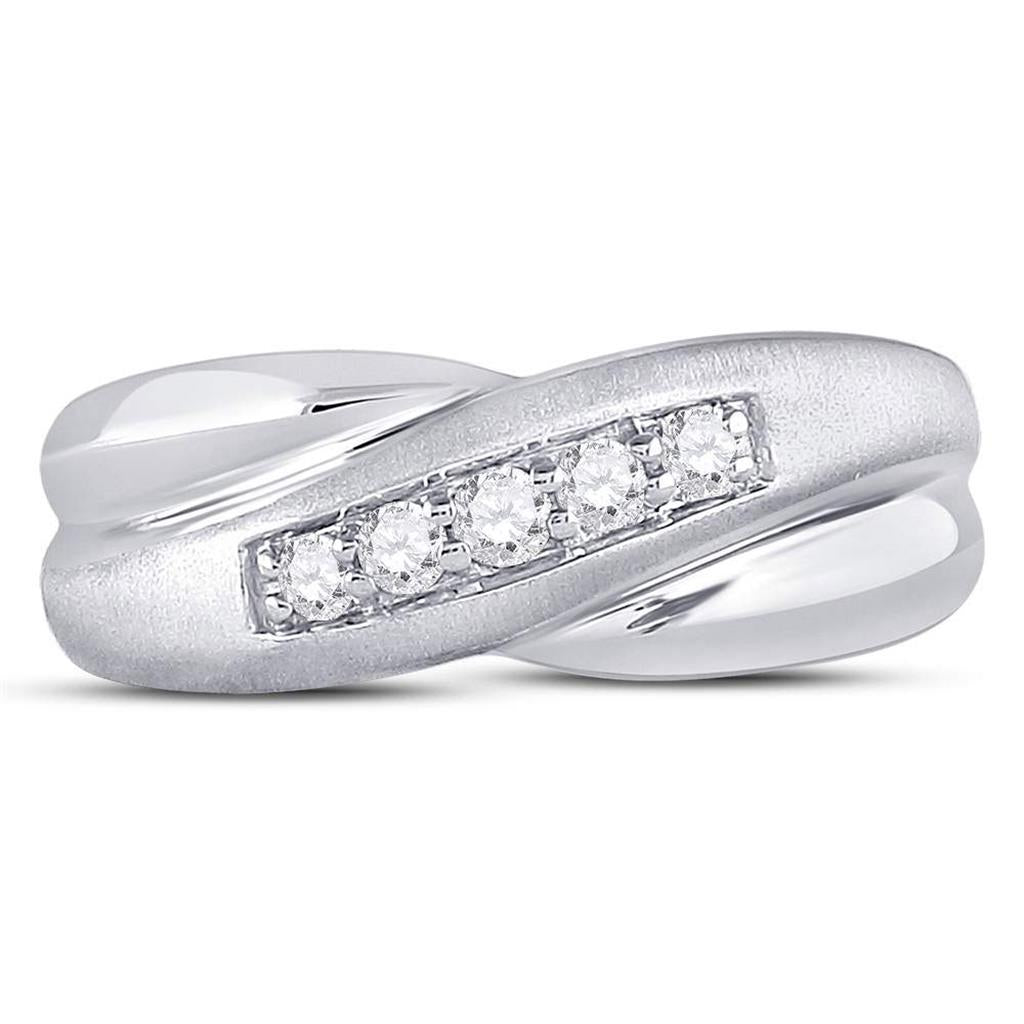 14k White Gold Round Diamond Diagonal Row Matte Band Ring 1/4 Cttw