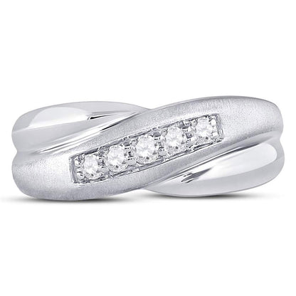 14k White Gold Round Diamond Diagonal Row Matte Band Ring 1/4 Cttw