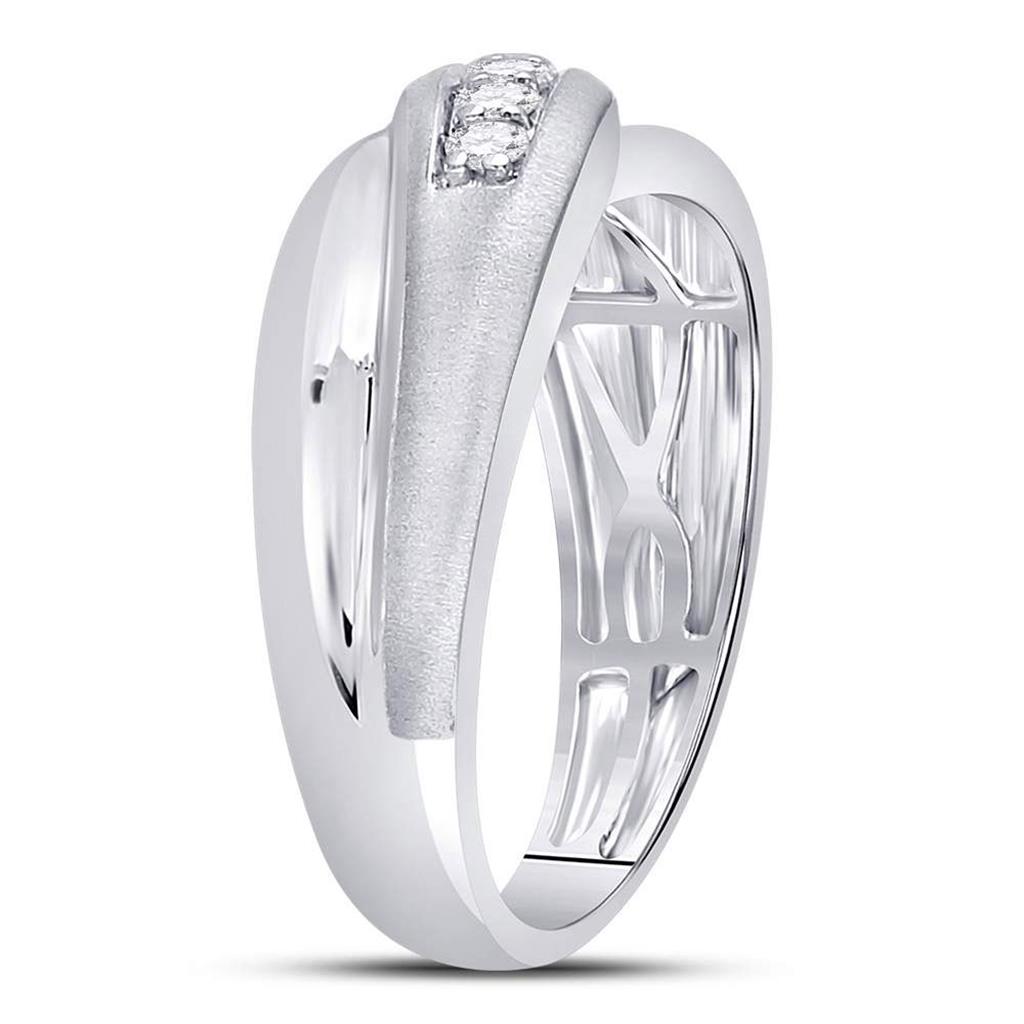 14k White Gold Round Diamond Diagonal Row Matte Band Ring 1/4 Cttw