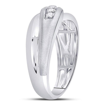 14k White Gold Round Diamond Diagonal Row Matte Band Ring 1/4 Cttw