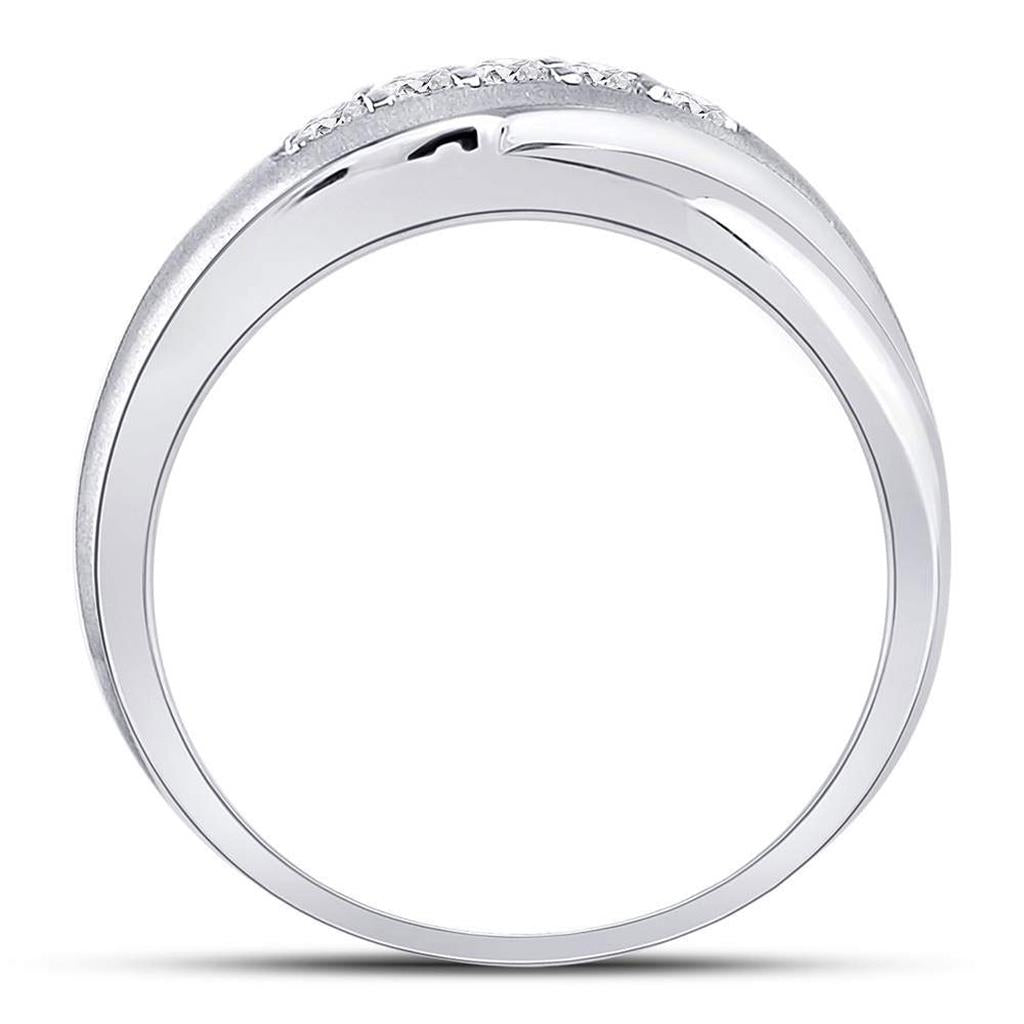 14k White Gold Round Diamond Diagonal Row Matte Band Ring 1/4 Cttw