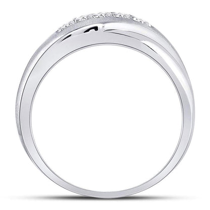 14k White Gold Round Diamond Diagonal Row Matte Band Ring 1/4 Cttw
