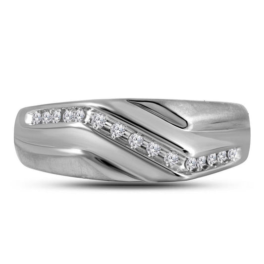14k White Gold Round Diamond Wedding Band Ring 1/8 Cttw