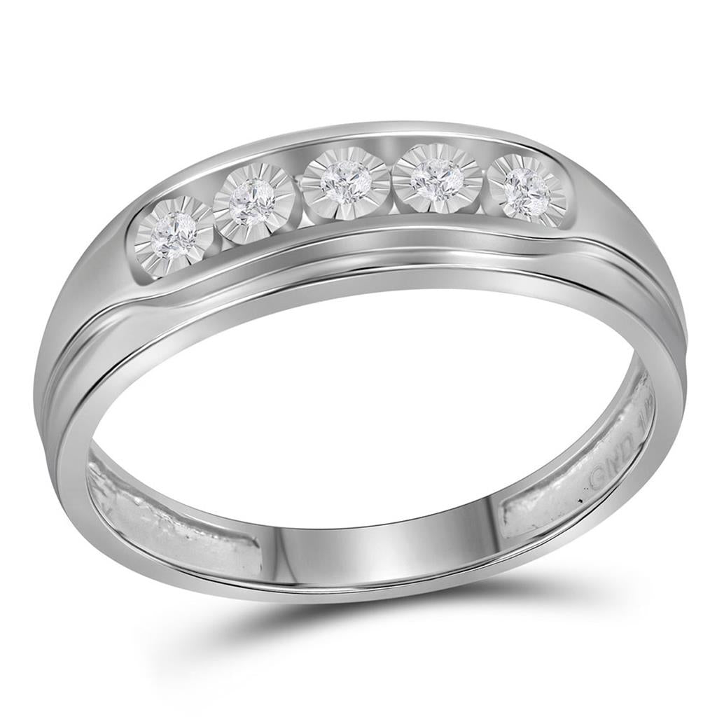 14k White Gold Round Diamond Wedding 5-Stone Band Ring 1/10 Cttw