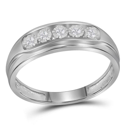 14k White Gold Round Diamond Wedding 5-Stone Band Ring 1/10 Cttw