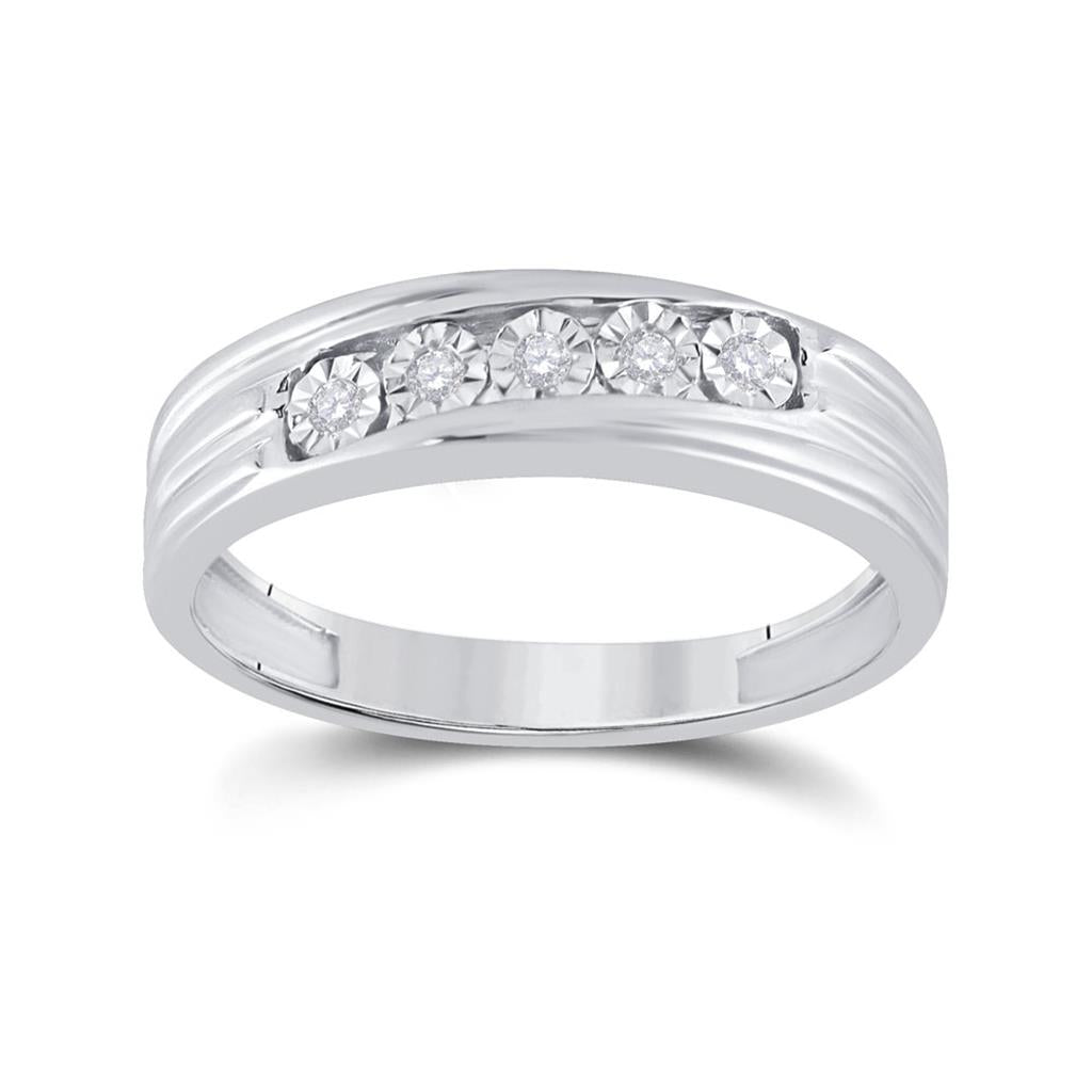14k White Gold Round Diamond 5-Stone Band Ring 1/10 Cttw